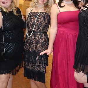 Sak’s Fifth Avenue Black Lace Fringe Dress